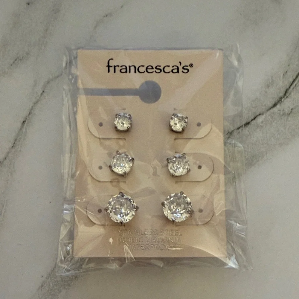 Francesca’s collection Dana Stainless Steel Crystal Stud Set - Picture 2 of 4
